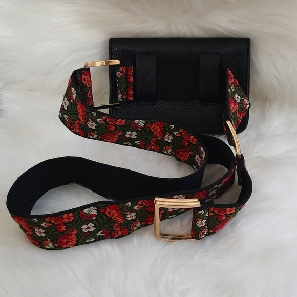 *FINAL SALE* STEVE MADDEN Embroidered Guitar Strap Black Leather Belt Bag - Picture 5 of 14